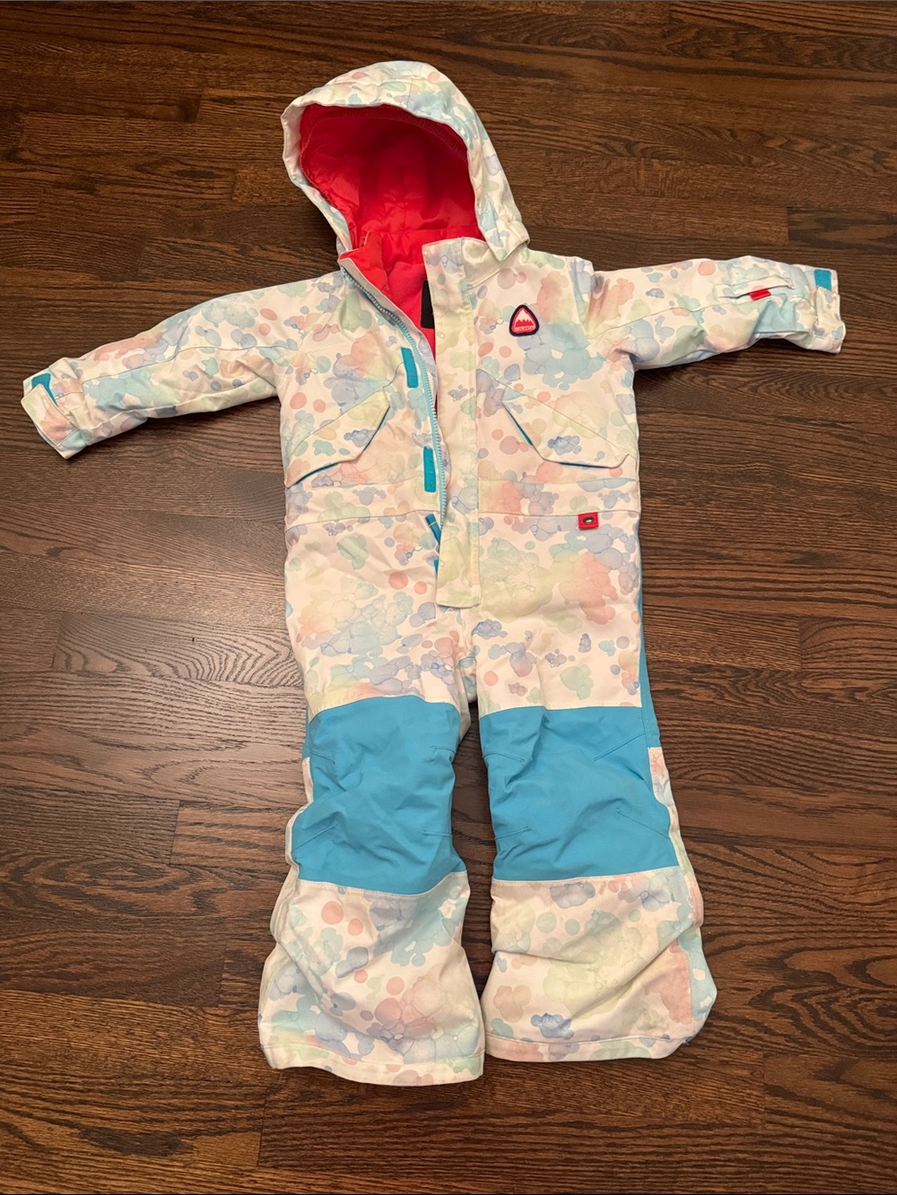 Burton Kids Snow One-Piece Snowsuit in Pastel Cloud Print with Aqua Knees- 3t